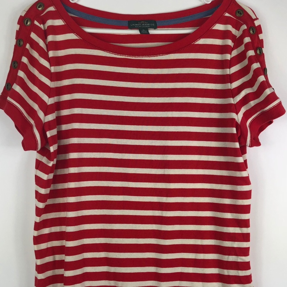 LRL  Women’s XL Red & White stripe tees/ buttons